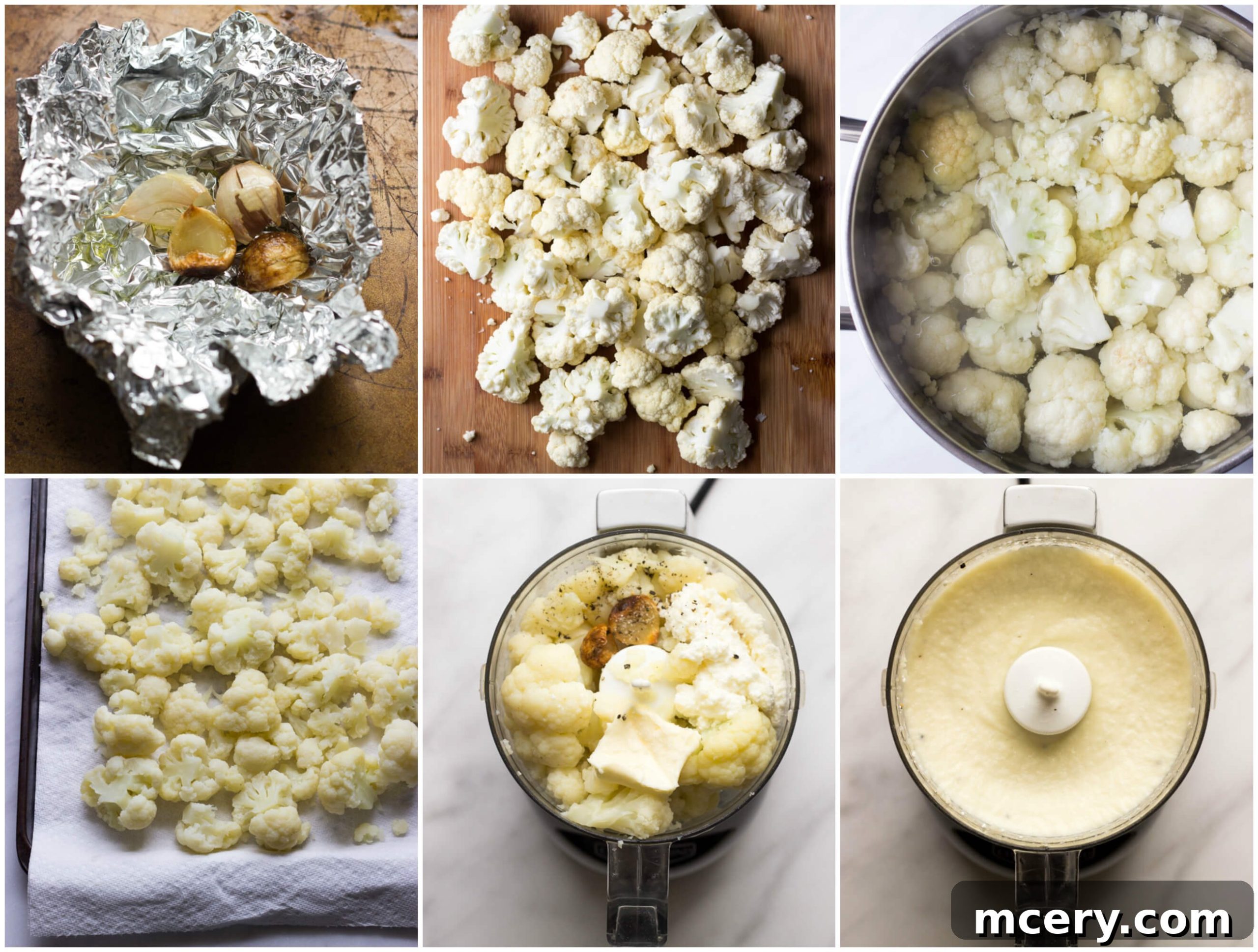 Step-by-step visual guide on making creamy cauliflower mash