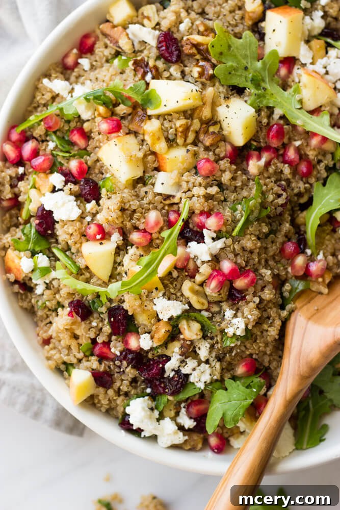 Vibrant Pomegranate Arugula Quinoa Salad 3 close up quinoa arugula feta salad