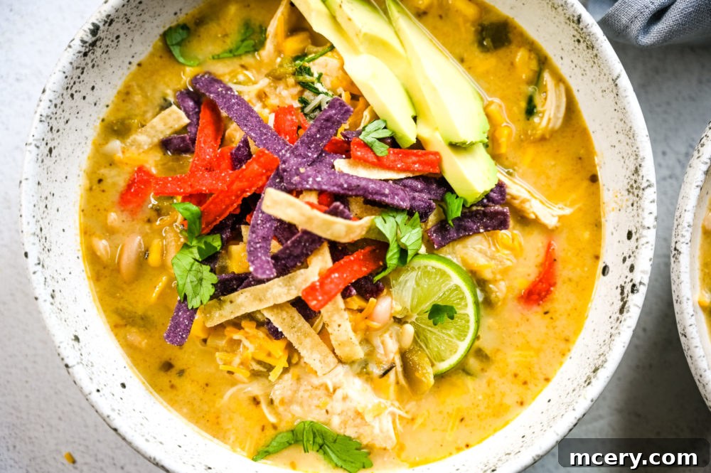 Creamy White Chicken Chili 2 Delicious White Chicken Chili garnished with fresh cilantro and lime