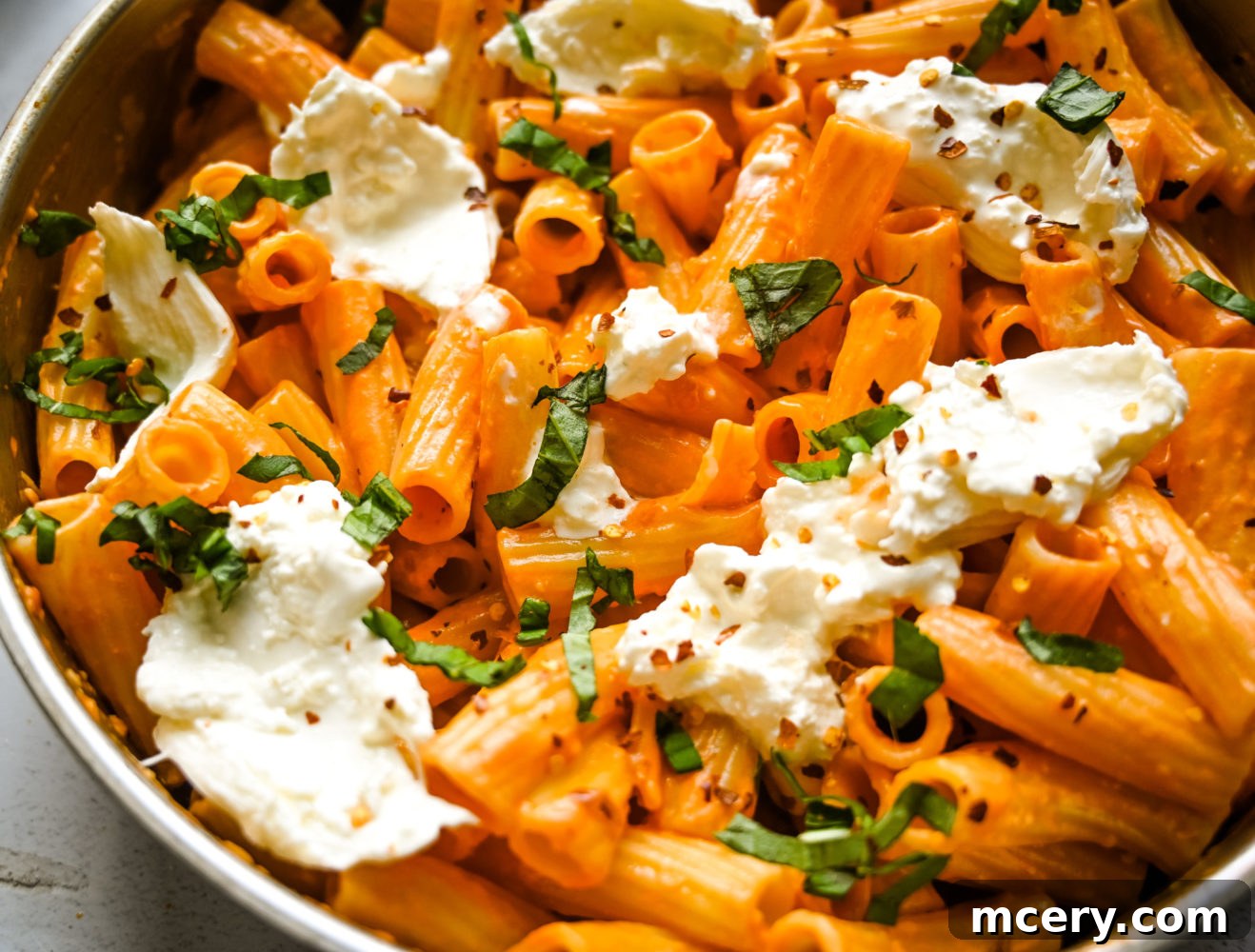 Gigi Hadid's Signature Spicy Vodka Pasta 11 A bowl of Gigi Hadid Pasta topped with melting burrata and fresh basil