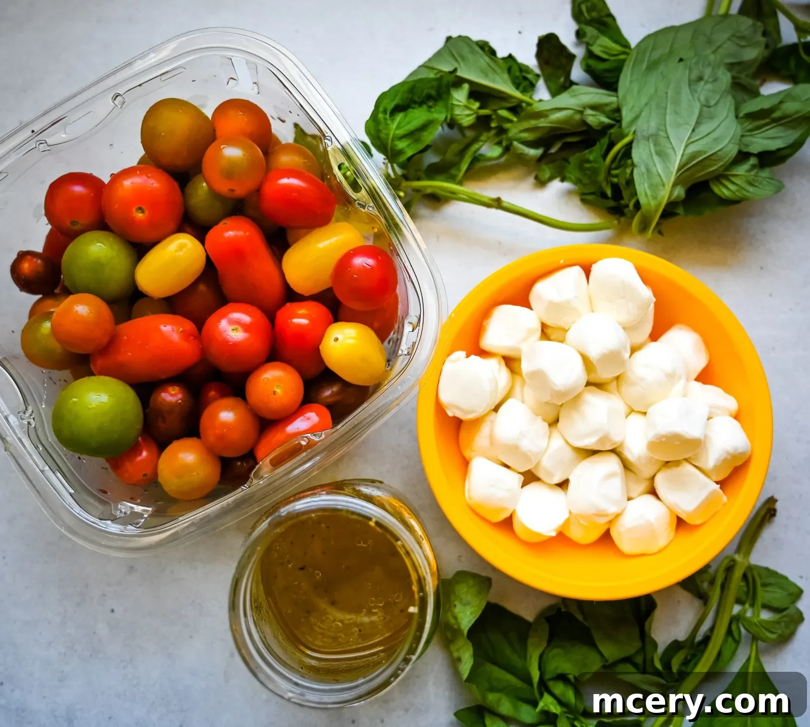 Cherry Tomato Caprese Salad in a serving bowl