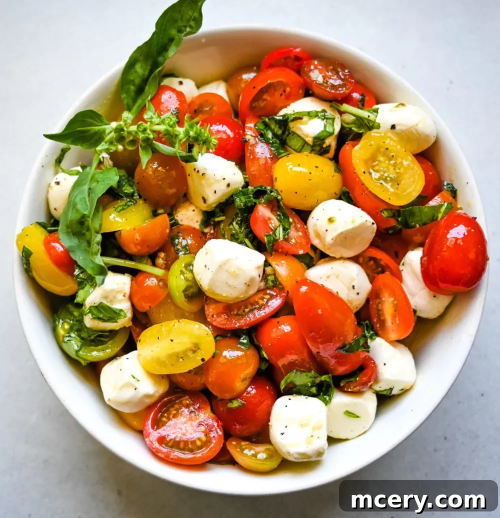 Close-up of Cherry Tomato Caprese Salad showing texture
