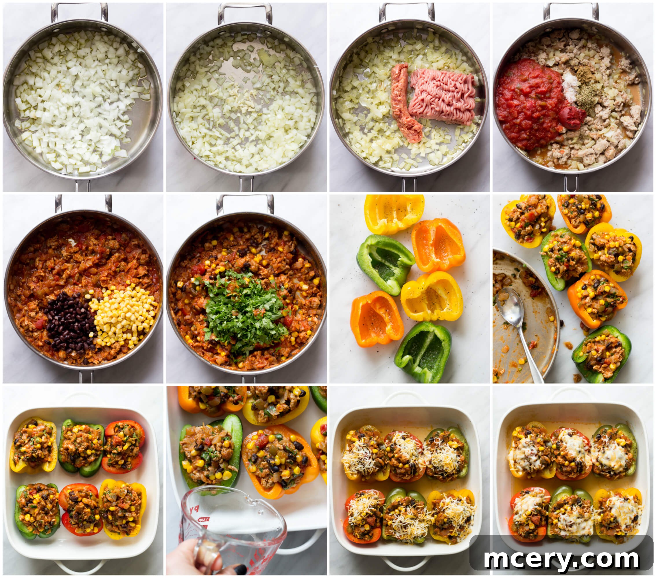 Ground Turkey Bell Pepper Boats 4 step by step instructions for stuffed bell peppers