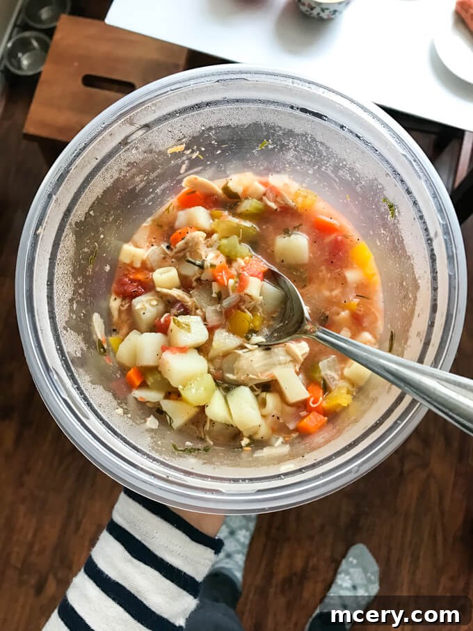 Wednesday Eats 4 5 Enjoying flavorful Sicilian Chicken Soup as a perfect leftover lunch. Discover the benefits of meal prepping hearty soups for quick, comforting, and healthy meals throughout the week. | littlebroken.com @littlebroken