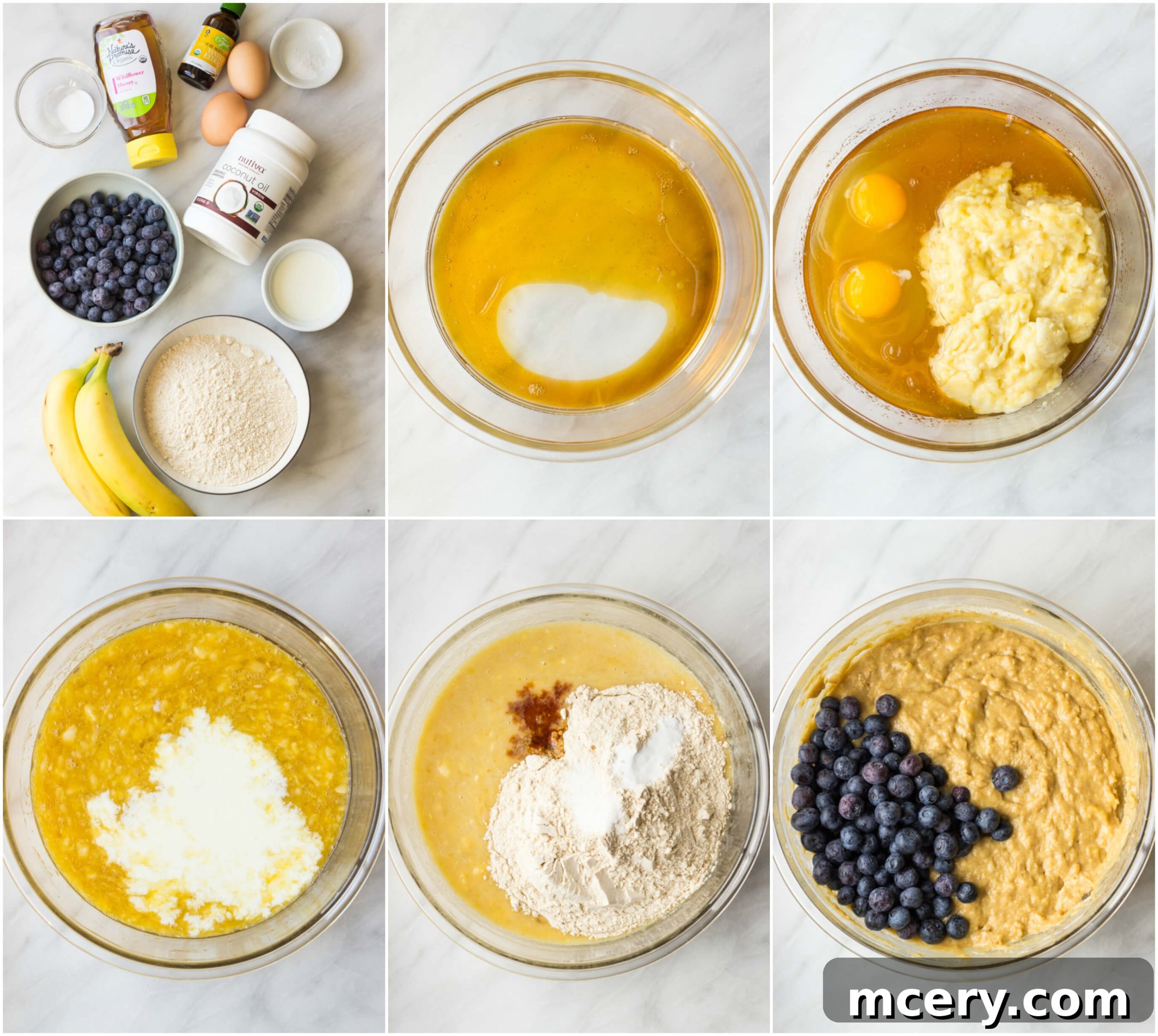Wholesome Banana Blueberry Muffins 4 1-Bowl Blueberry Muffins - moist, tender, and bursting with flavor. These healthy muffins are made with no processed sugar and white whole wheat flour. | littlebroken.com @littlebroken