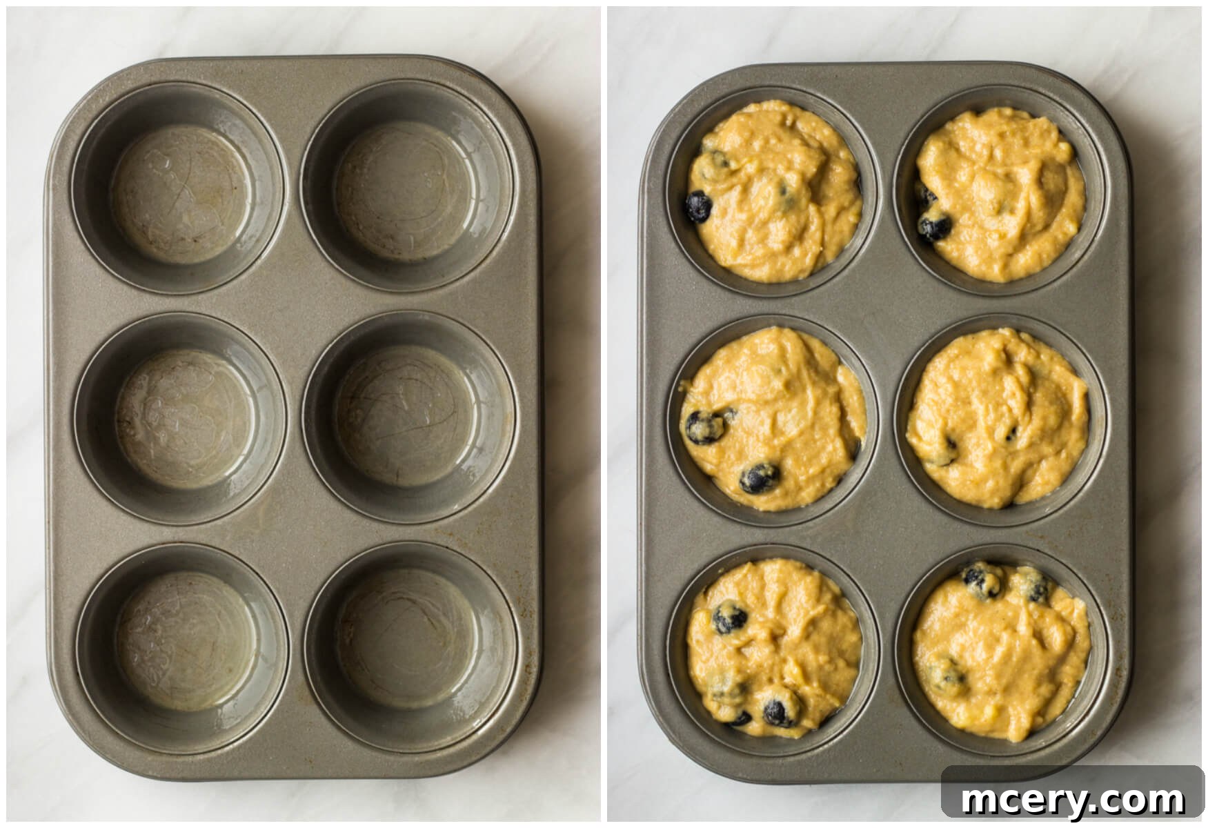 Wholesome Banana Blueberry Muffins 5 1-Bowl Blueberry Muffins - moist, tender, and bursting with flavor. These healthy muffins are made with no processed sugar and white whole wheat flour. | littlebroken.com @littlebroken