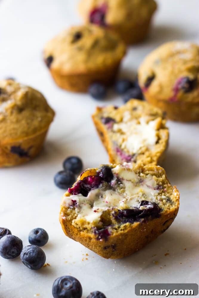 Wholesome Banana Blueberry Muffins 6 1-Bowl Blueberry Muffins - moist, tender, and bursting with flavor. These healthy muffins are made with no processed sugar and white whole wheat flour. | littlebroken.com @littlebroken