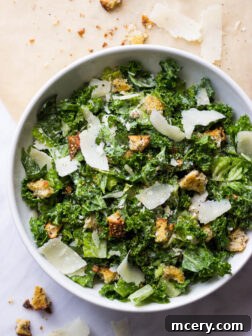 Kale Caesar Salad - nutritious kale and romaine caesar salad with greek yogurt caesar dressing | littlebroken.com