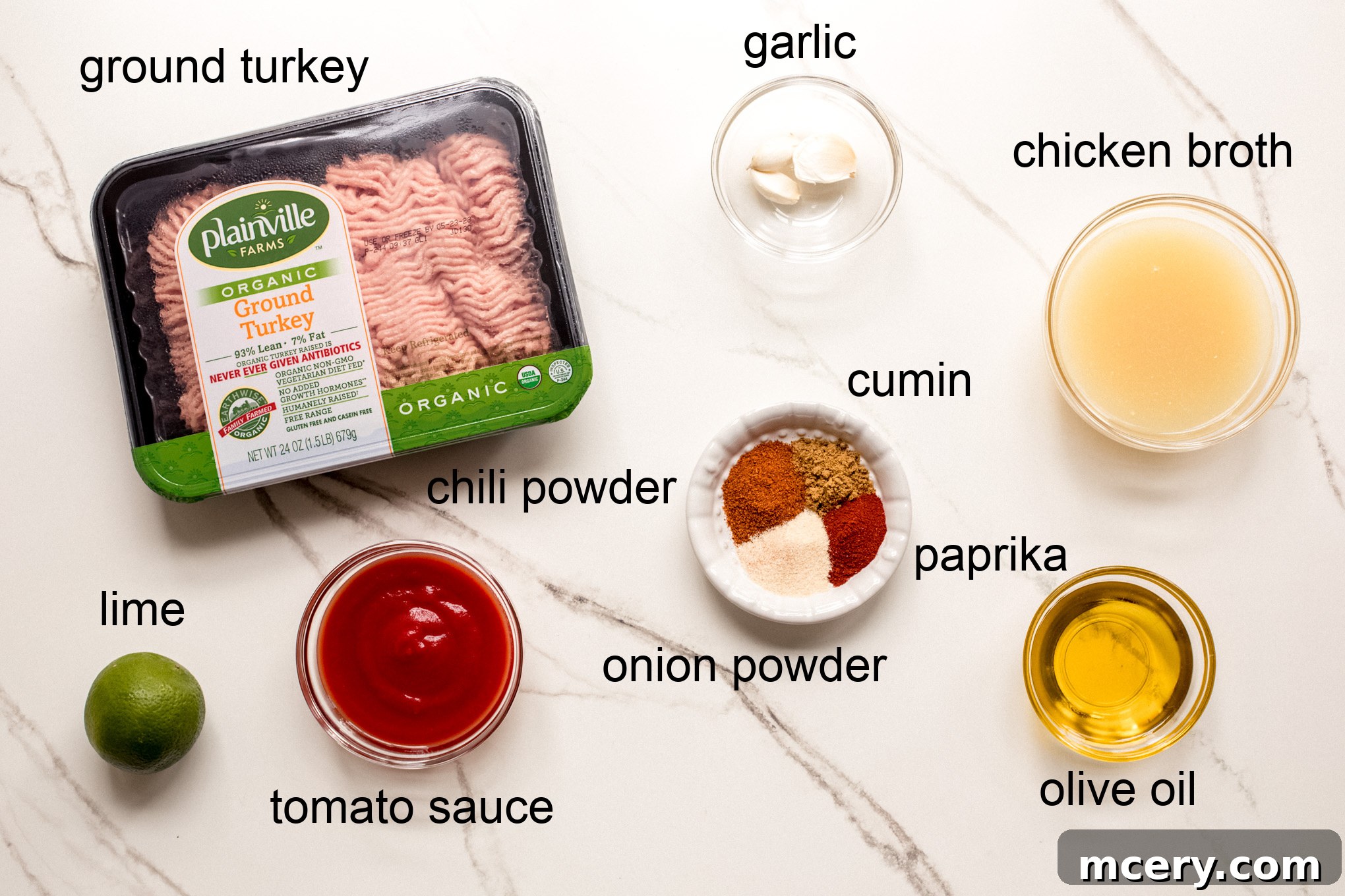 A collection of fresh ingredients laid out for making turkey taco lettuce wraps