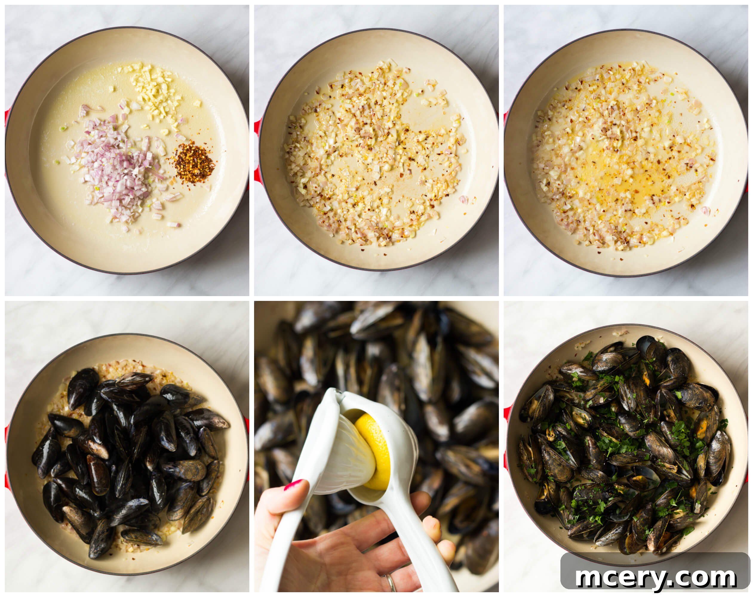 Zesty Garlic-Parsley Steamed Mussels 7 Step-by-step process of making garlic butter mussels