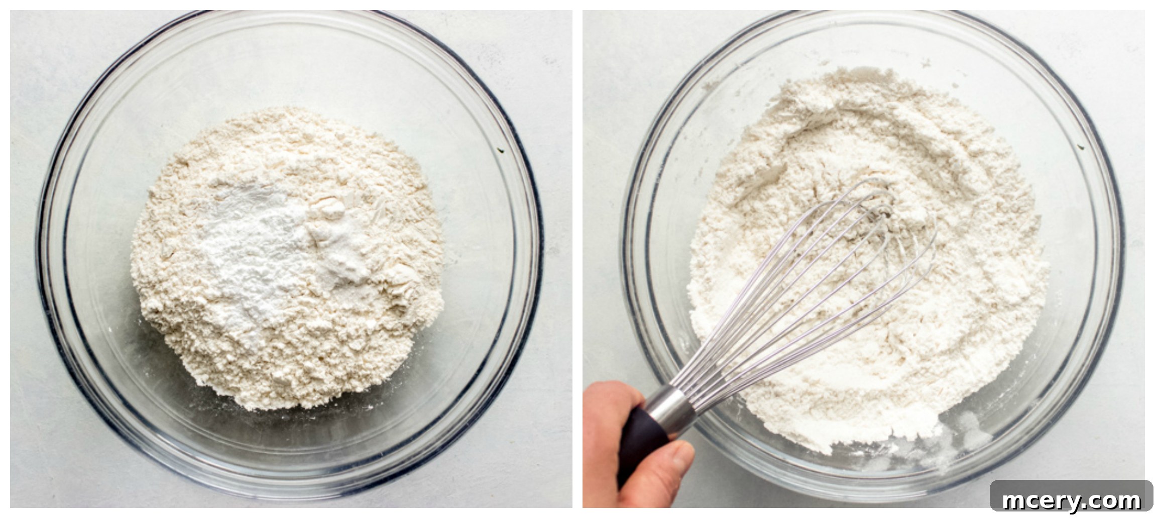 Dry ingredients for lemon ricotta pancakes prepped in a bowl
