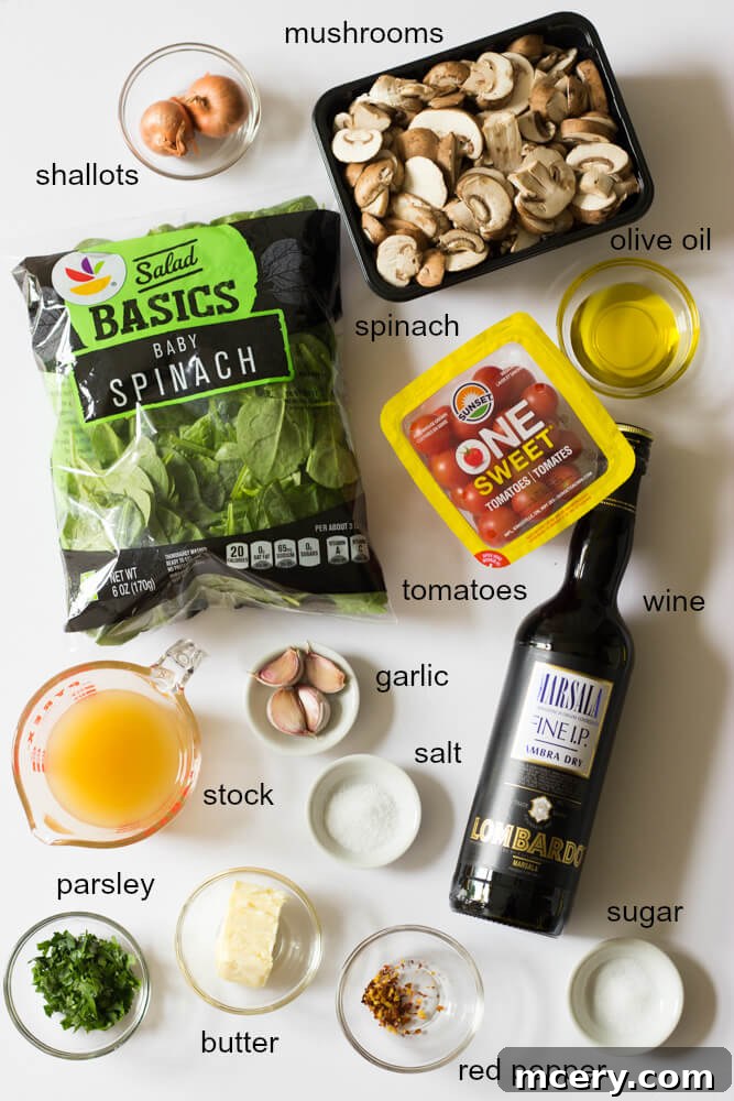 Veggie Marsala - easy meatless weeknight meal that is flavor packed thanks to Marsala wine, shallots, garlic, mushrooms, spinach, and tomatoes | littlebroken.com