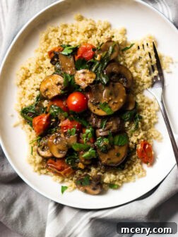 Veggie Marsala - easy meatless weeknight meal that is flavor packed thanks to Marsala wine, shallots, garlic, mushrooms, spinach, and tomatoes | littlebroken.com