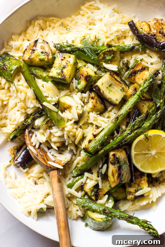 creamy orzo with grilled vegetables
