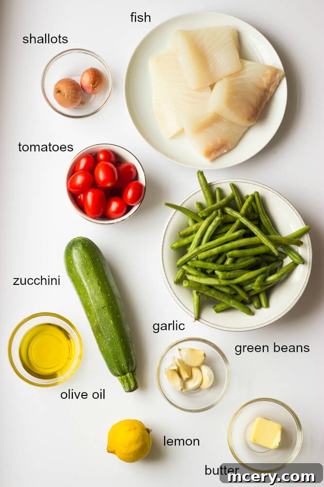 Flavorful Foil-Wrapped Fish 3 Fresh ingredients for baked fish and vegetables in foil