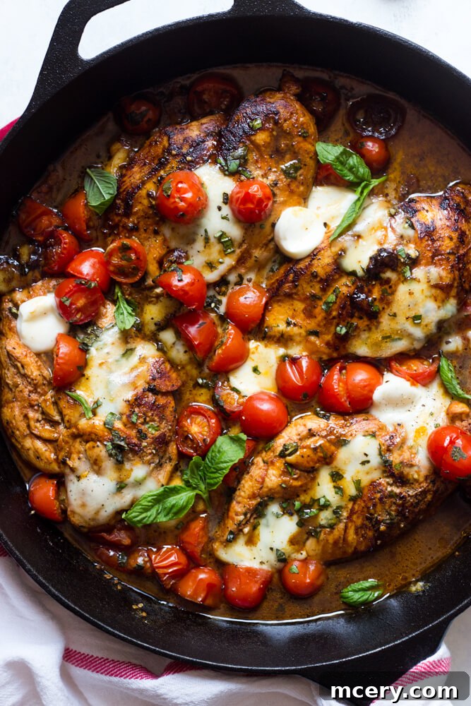 Delicious One-Pan Balsamic Chicken, an easy and flavorful chicken breast recipe baked with fresh tomatoes, creamy mozzarella, and fragrant basil. Perfect for weeknights. | littlebroken.com @littlebroken