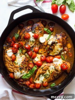 One Pan Balsamic Chicken - easy and flavorful chicken breast recipe baked in the oven with tomatoes, mozzarella, and basil | littlebroken.com @littlebroken