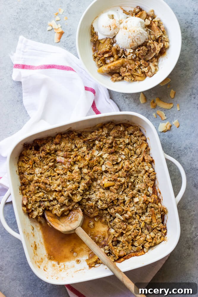 Rustic Almond Flour Apple Crisp 2 Healthy Apple Crisp with Coconut Oil and Honey - featuring almond flour and coconut flakes for a better-for-you dessert option.