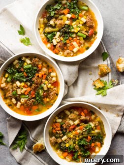 Sausage and Kale Soup - quick and easy soup with ton of veggies and the best seasoning! | littlebroken.com