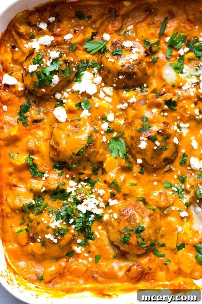 Hearty Turkey Meatballs in Rich Sauce 2 Creamy Turkey Meatballs in Roasted Pepper Sauce with Veggie Hash - A healthy, dairy-free, and flavorful meal made with cashews for richness.