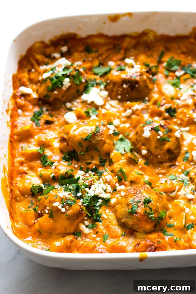 Hearty Turkey Meatballs in Rich Sauce 6 A serving of creamy turkey meatballs and roasted pepper sauce with veggie hash over a bed of brown rice.