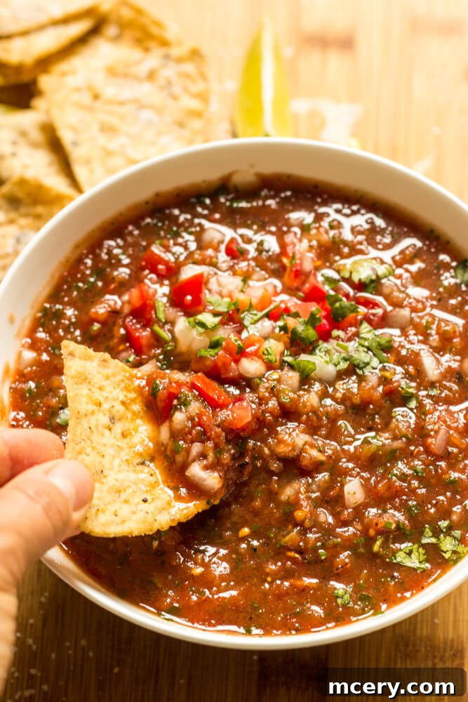 Smoky Roasted Tomato Salsa 6 roasted salsa in white bowl