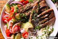 Zesty Mediterranean Steak and Rice Bowls with Garlic Dill Yogurt Sauce