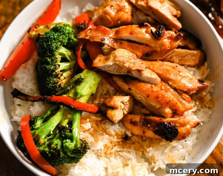 Honey Garlic Chicken Thighs with White Rice and Roasted Broccoli